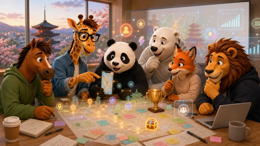 京都観光をゲーム感覚で楽しむアプリ構想